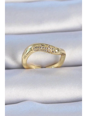 Pirinç Gold Renk Zirkon Taşlı Kadın Yüzük