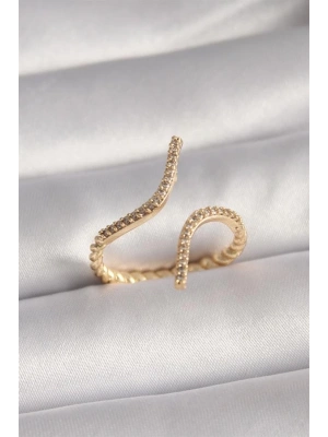 Pirinç Gold Renk Zirkon Taşlı Kadın Yüzük