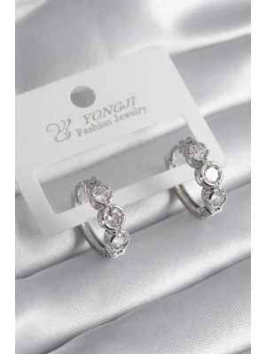 Pirinç Gold Renk Zirkon Taşlı Kalp Detay Kadın Küpe