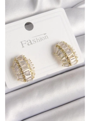 Pirinç Gold Renk Zirkon Taşlı Kaplumbağa Kabuğu Model Kadın Küpe