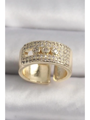 Pirinç Gold Renk Zirkon Taşlı Messika Model Ayarlanabilir Kadın Yüzük
