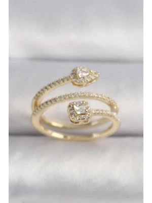 Pirinç Gold Renk Zirkon Taşlı Ok Model VIP Seri Kadın Yüzük