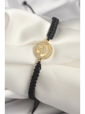 Pirinç Gold Renk Zirkon Taşlı Taç Figür Asansörlü Makrome Model Kadın Bileklik