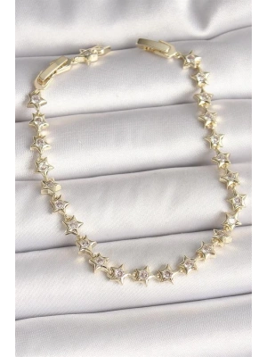 Pirinç Gold Renk Zirkon Taşlı Yıldız Model VIP Seri Kadın Bileklik