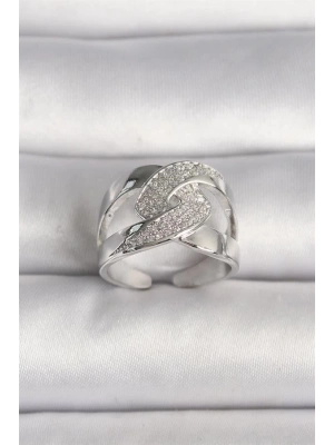 Pirinç Gümüş Renk Ayarlanabilir Zirkon Taşlı Kadın Yüzük