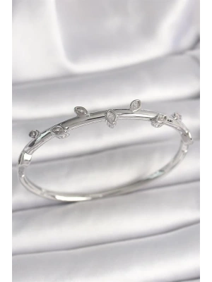 Pirinç Gümüş Renk Damla Zirkon Taşlı Kadın Kelepçe