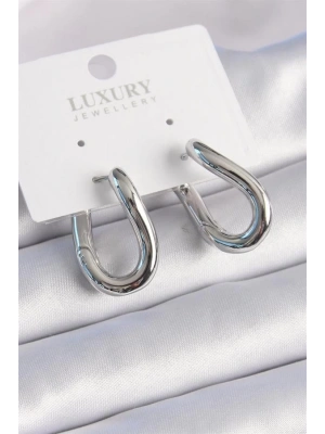 Pirinç Gümüş Renk Halka Model Kadın Küpe