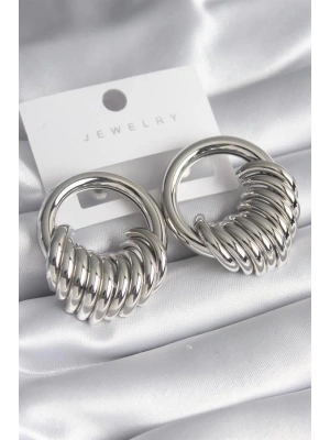 Pirinç Gümüş Renk Halka Sarmal Model Kadın Küpe