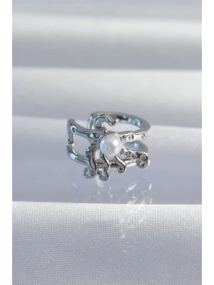 Pirinç Gümüş Renk İncili Ahtapot Earcuff Küpe