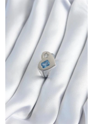 Pirinç Gümüş Renk Kalp Model Yıldız Zirkon Taş Detay Kadın Yüzük