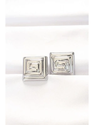 Pirinç Gümüş Renk Kare Form Küpe