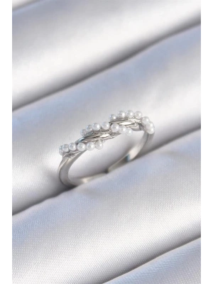 Pirinç Gümüş Renk Sarmal İnci Model Kadın Yüzük