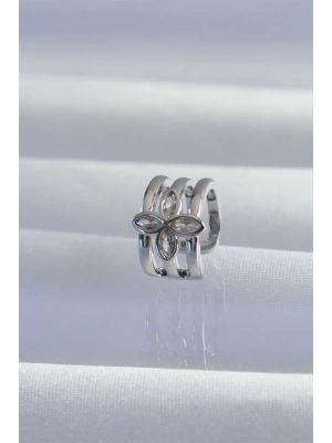 Pirinç Gümüş Renk Yonca Earcuff Küpe