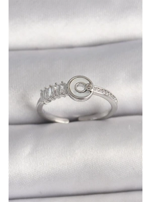 Pirinç Gümüş Renk Zirkon Taşlı Ayarlanabilir Kadın Yüzük