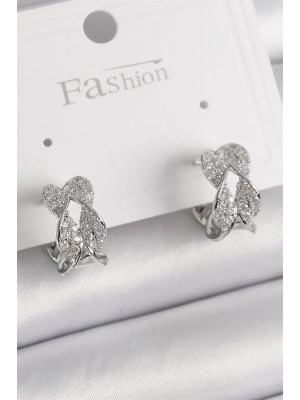 Pirinç Gümüş Renk Zirkon Taşlı Burgu Model Kadın Küpe