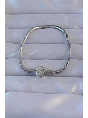 Pirinç Gümüş Renk Zirkon Taşlı Charm Bileklik