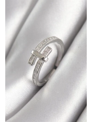 Pirinç Gümüş Renk Zirkon Taşlı Kadın Yüzük