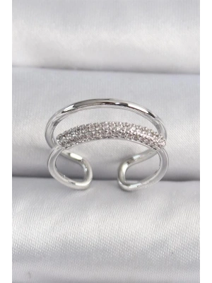 Pirinç Gümüş Renk Zirkon Taşlı Kadın Yüzük