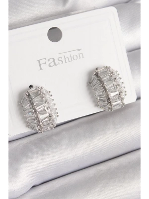 Pirinç Gümüş Renk Zirkon Taşlı Kaplumbağa Kabuğu Model Kadın Küpe