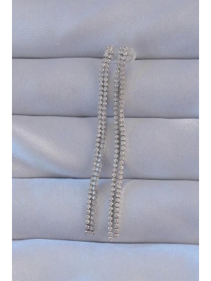 Pirinç Gümüş Renk Zirkon Taşlı Su Yolu Model Küpe