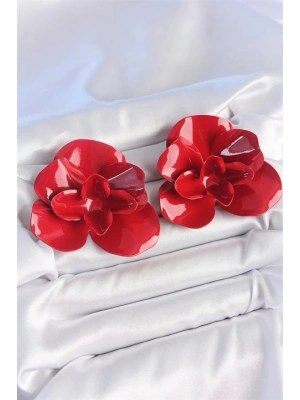 Pirinç Kırmızı Renk Gül Model Kadın Küpe