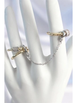 Pirinç Mix Renk Zirkon Taşlı Zincir Kadın Yüzük Seti