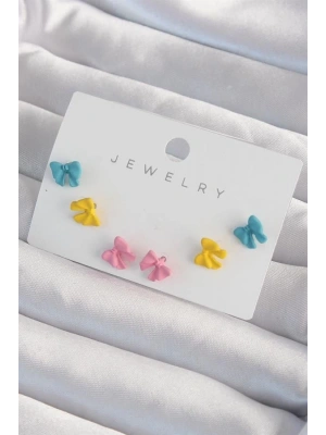 Pirinç Rengarenk Mineli Minimal Fiyonk Küpe Seti