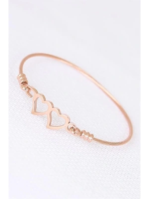 Rose Çelik Çift Kalp Figürlü Erkek Kelepçe Bileklik