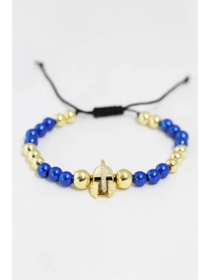 Sarı Lacivert Renkli Çelik Zirkon Objeli Asansörlü Bileklik