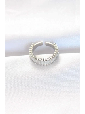 Sıralı Baget Taşlı Silver Renk Ayarlanabilir Yüzük