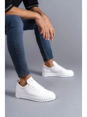 SLW152 Cool Bağcıklı Cilt Erkek Günlük Spor Klasik Ayakkabı BT - Beyaz