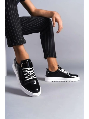 SLW152 Cool Bağcıklı Rugan Erkek Günlük Spor Klasik Ayakkabı BT - Siyah