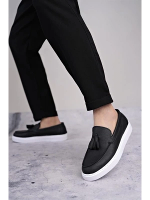 SLW153 Bloom Bağcıksız Püsküllü Cilt Erkek Günlük Spor Klasik Ayakkabı CBT - Siyah