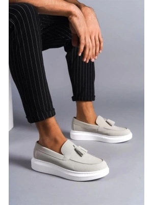 SLW154 Blaze Bağcıksız Püsküllü Süet Erkek Günlük Spor Klasik Ayakkabı BT - Gri