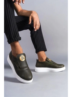 SLW161 Hippo Bağcıksız Cilt Erkek Günlük Sneaker Ayakkabı BT - Haki