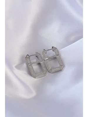 Vip Seri Pirinç Gümüş Renk Zirkon Taşlı Serenay Küpesi