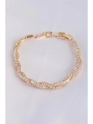 Vip Seri Pirinç Zirkon Taşlı Gold Renk Sarmal Model Bileklik