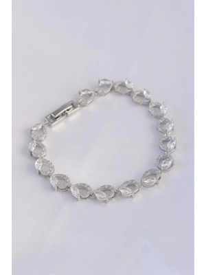 Vip Seri Pirinç Zirkon Taşlı Gümüş Renk Arpa Model Bileklik