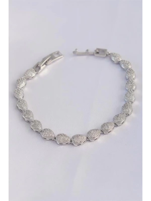 Vip Seri Pirinç Zirkon Taşlı Gümüş Renk Damla Model Bileklik