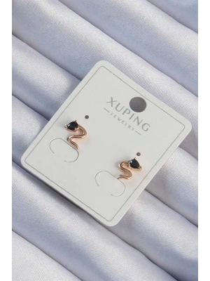 Xuping Rose Renk Siyah Zirkon Taşlı Kıvrımlı Küpe