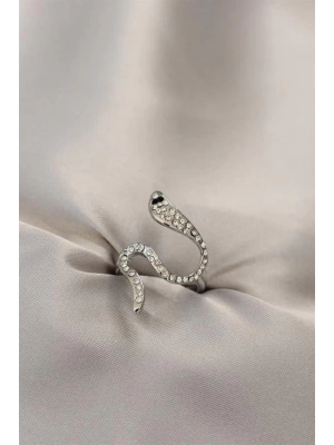 Zirkon Taşlı Gümüş Renk Yılan Yüzük