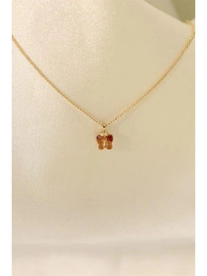 Zirkon Taşlı Mercan Renk Minimal Kelebek Kolye