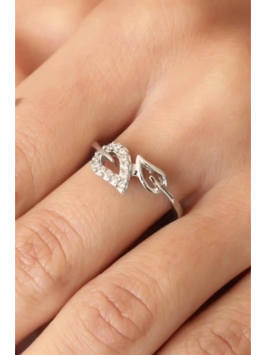 Zirkon Taşlı Yaprak Model Ayarlanabilir Kadın Yüzük