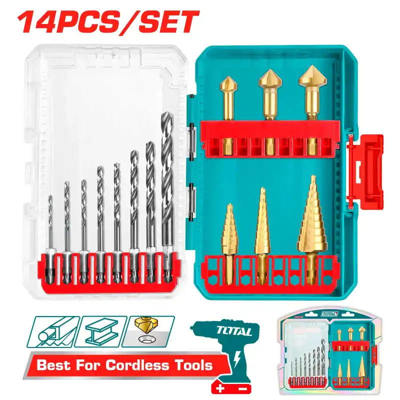 Total TACSDL61401 14 parça Hss Matkap Ucu ve Kademeli Uç Seti