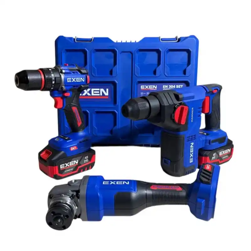 Exen EN 304 Akülü Darbeli Matkap, Somun Sökme, Avuç Taşlama Seti