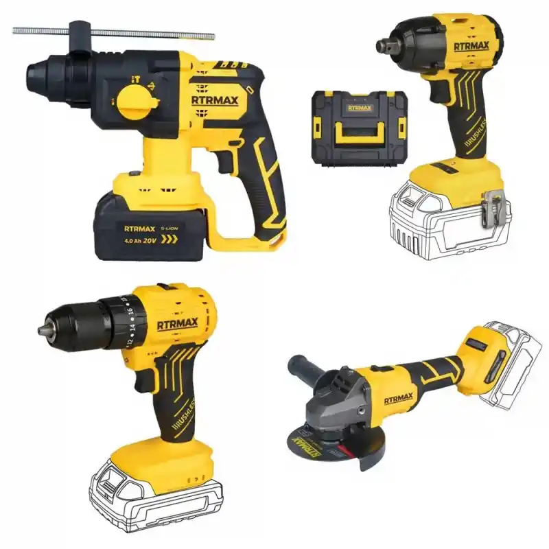 Rtrmax Slion 4Lü Akülü Darbeli Matkap, Somun Sıkma, Kırıcı Delici, Avuç Taşlama Seti