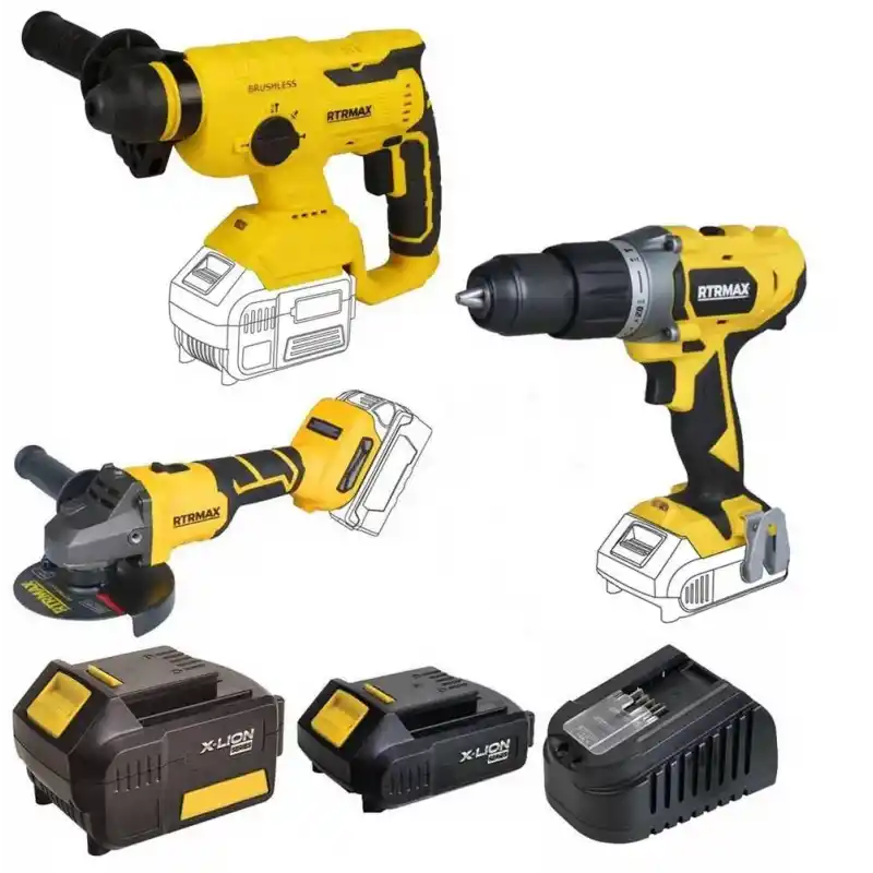 Rtrmax Xlion 3lü Akülü Darbeli Matkap, Kırıcı Delici, Avuç Taşlama Seti