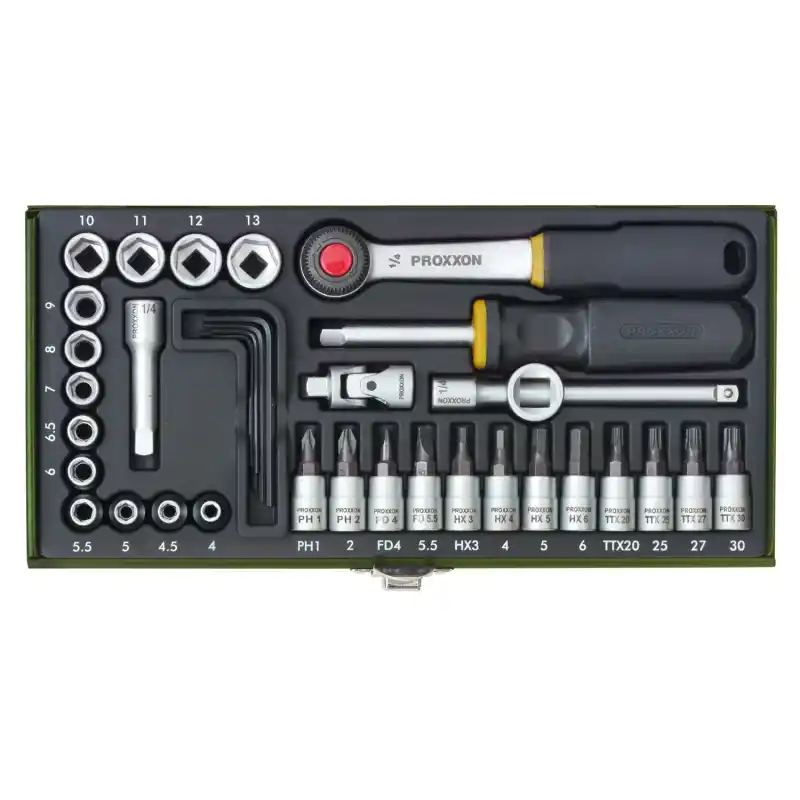 Proxxon 23040 1/4 ve 1/2 56 Parçalı Lokma ve Bits Takımı