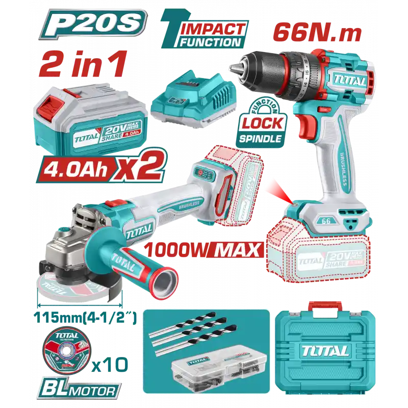 Total TCKLI20273E Akülü Darbeli Matkap+Avuç Taşlama Seti