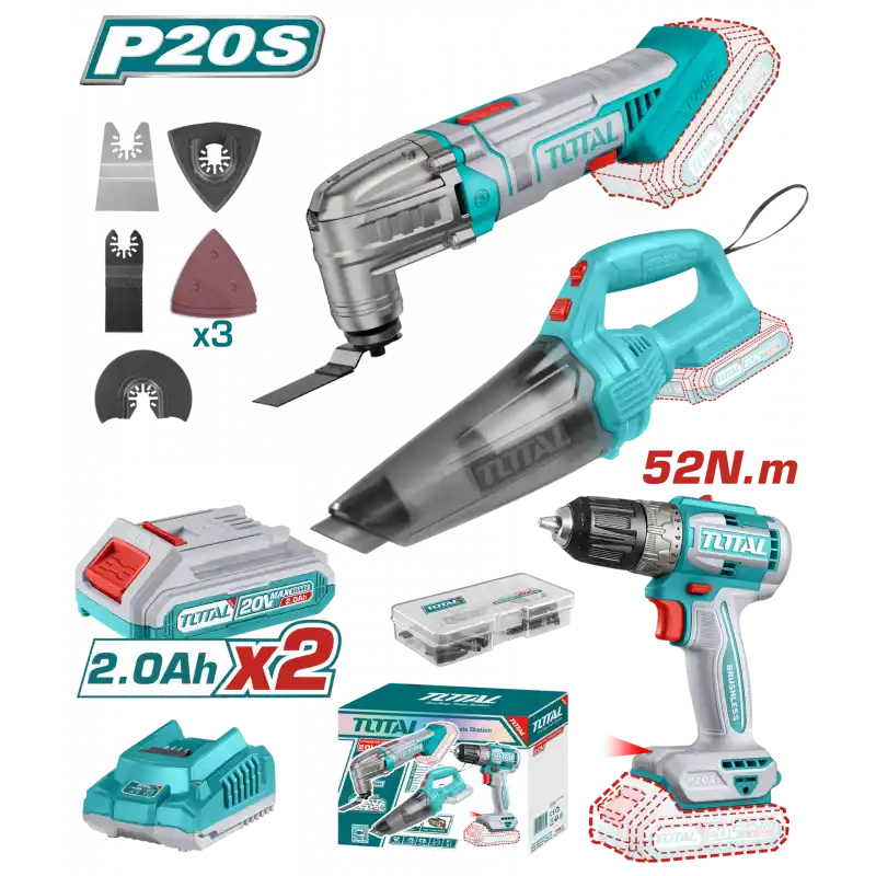 Total TOSLI240685E Akülü Matkap+Çok Amaçlı Kesici+El Süpürgesi Seti